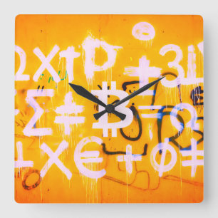 Bitcoin-Straßenkunst (Orange Malerei Nr. 5) Quadratische Wanduhr