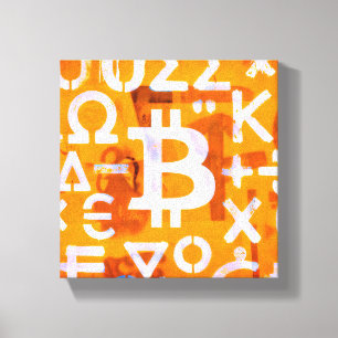 Bitcoin-Straßenkunst (Orange Malerei Nr. 6) Leinwanddruck