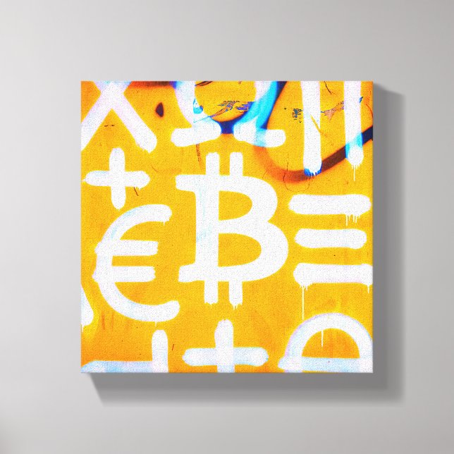 Bitcoin-Straßenkunst (Oranges Gemälde Nr. 1) Leinwanddruck (Vorderseite)