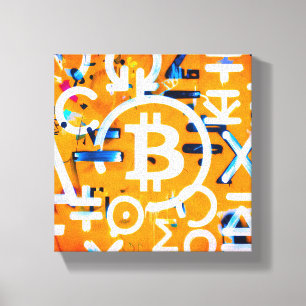 Bitcoin-Straßenkunst (Oranges Gemälde Nr. 3) Leinwanddruck