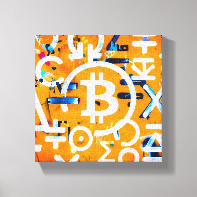 Bitcoin-Straßenkunst (Oranges Gemälde Nr. 3) Leinwanddruck (Vorderseite)
