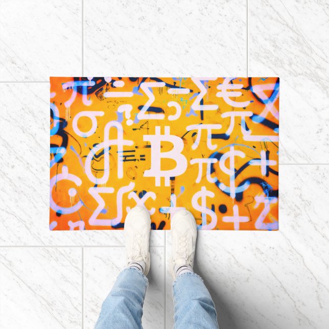 Bitcoin-Straßenkunst (Oranges Gemälde Nr. 4) Fußmatte (Indoor)