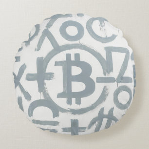 Bitcoin-Straßenkunst (Weißes Gemälde Nr. 2) Rundes Kissen