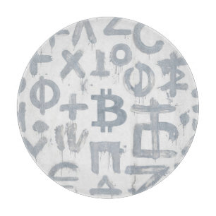 Bitcoin-Straßenkunst (Weißes Gemälde Nr. 4) Schneidebrett