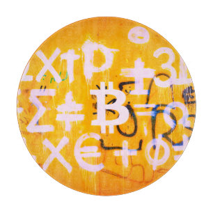 Bitcoin Street Art (Orange Malerei Nr. 5) Schneidebrett