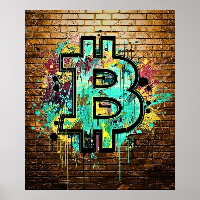 Bitcoin Street Art Poster – Farbige Graffiti Gesta (Vorne)