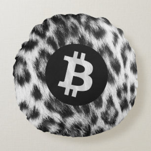 Bitcoin-Tier (Schneeleopard, Stil 1) Rundes Kissen