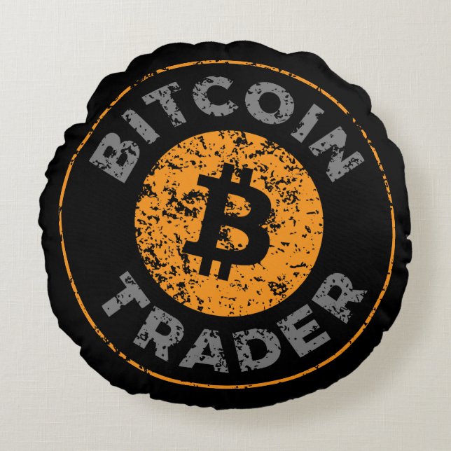 Bitcoin Trader Grunge Text Circle Kontur Black Rundes Kissen (Vorderseite)