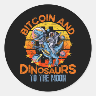 Bitcoin und Dinosaurier zum Mondkrypto Runder Aufkleber