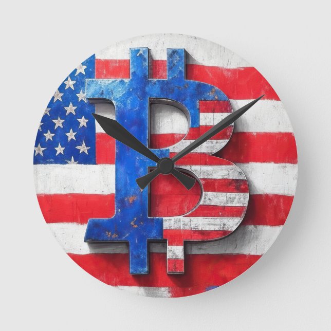 Bitcoin USA Runde Wanduhr (Vorderseite)