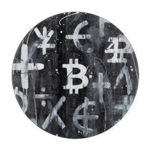 Bitcoin-Währungs- Street Art (Schwarze Malerei Nr. Schneidebrett