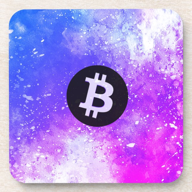 Bitcoin-Wasserfarbe (Stil 2 - Miami) Getränkeuntersetzer (Vorderseite)