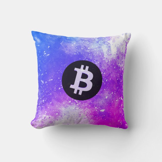 Bitcoin-Wasserfarbe (Stil 2 - Miami) Kissen (Vorderseite)