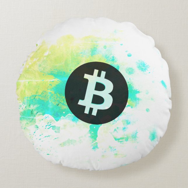 Bitcoin-Wasserfarbe (Stil 7 - Stack Sats) Rundes Kissen (Vorderseite)