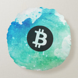 Bitcoin Watercolor (Style 5 - Wave Rider) Rundes Kissen