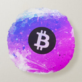 Bitcoin Watercolor (Style 6 - Miami Beach) Rundes Kissen