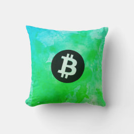 Bitcoin Watercolor (Style $ - Green Day) Kissen