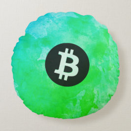 Bitcoin Watercolor (Style $ - Green Day) Rundes Kissen