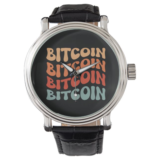 Bitcoin Wavy Text Stilvolle Crypto Typografie Desi Armbanduhr (Vorderseite)