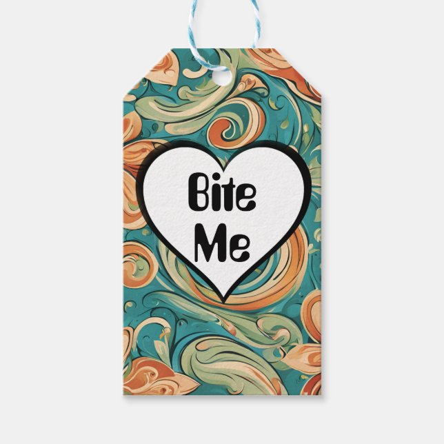 Bite me Funny Heart Wirbles Retro Design Geschenkanhänger (Vorderseite)