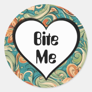 Bite me Funny Heart Wirbles Retro Design Runder Aufkleber
