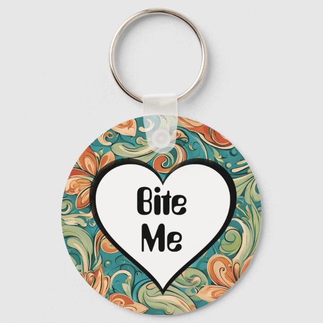 Bite me Funny Heart Wirbles Retro Design Schlüsselanhänger (Vorderseite)