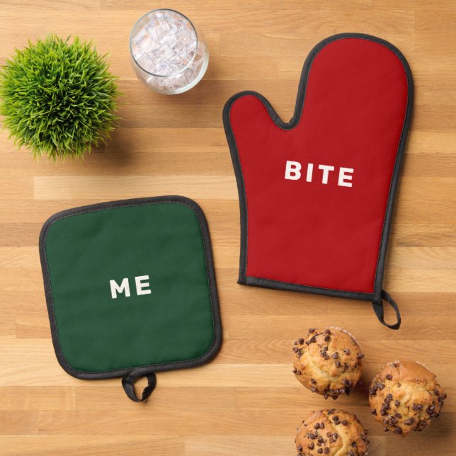 Bite Me Funny Weihnachtsgeschenk Red Green Niedlic Ofenhandschuh & Topflappen-Set (Oben Unten)