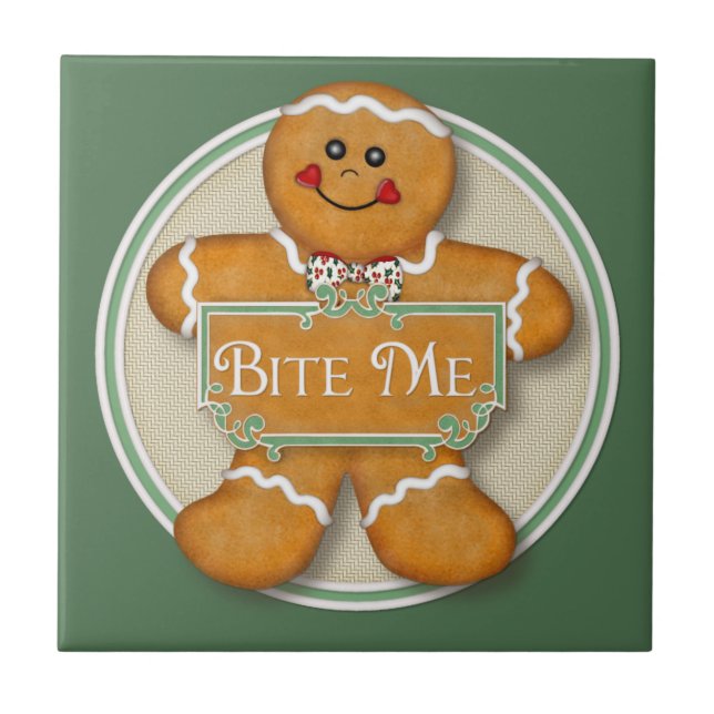 Bite Me Gingerbread Man Fliese (Vorderseite)