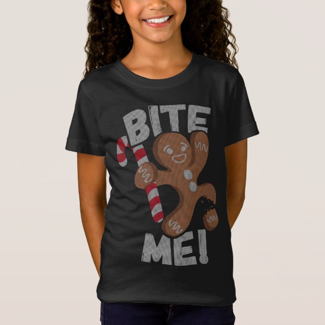 Bite Me Gingerbread Man Funny Christmas T-Shirt (Vorderseite)