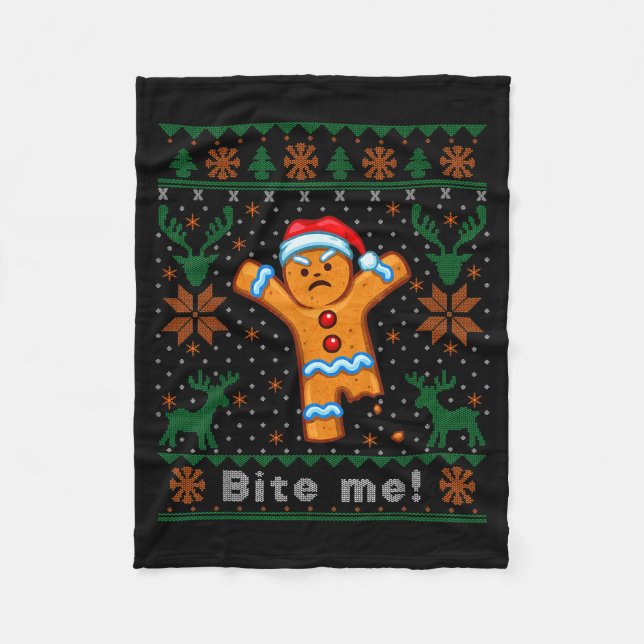 Bite Me Gingerbread Man - Funny Ugly Christmas Swe Fleecedecke (Vorderseite)