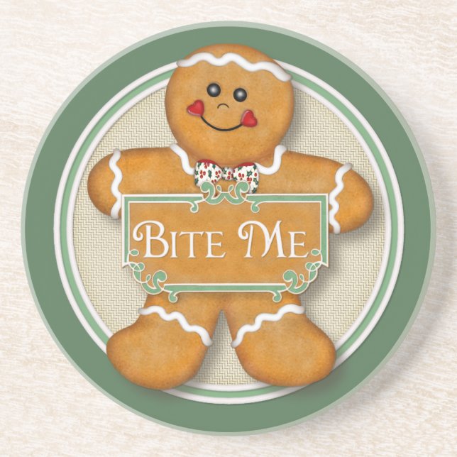 Bite Me Gingerbread Man Sandstein Untersetzer (Vorne)