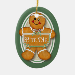 Bite me Gingerbread Mann - Oval 2 Keramikornament