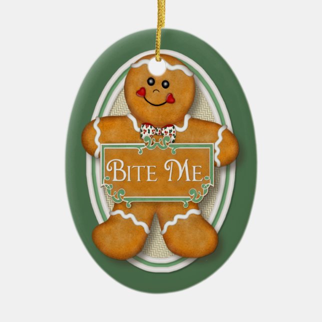 Bite me Gingerbread Mann - Oval 2 Keramikornament (Vorne)