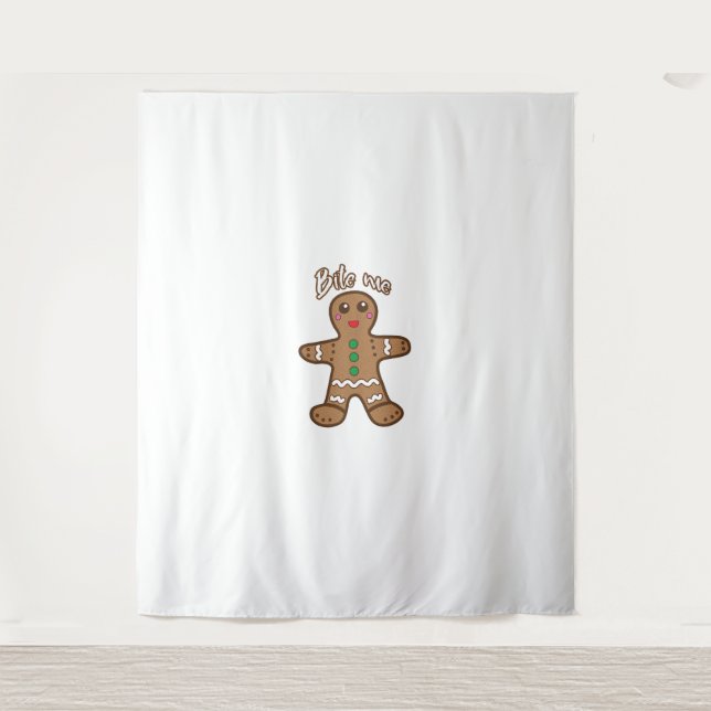 Bite Me Gingerbrot Funny Cookie Weihnachts Thanksg Wandteppich (Vorderseite)