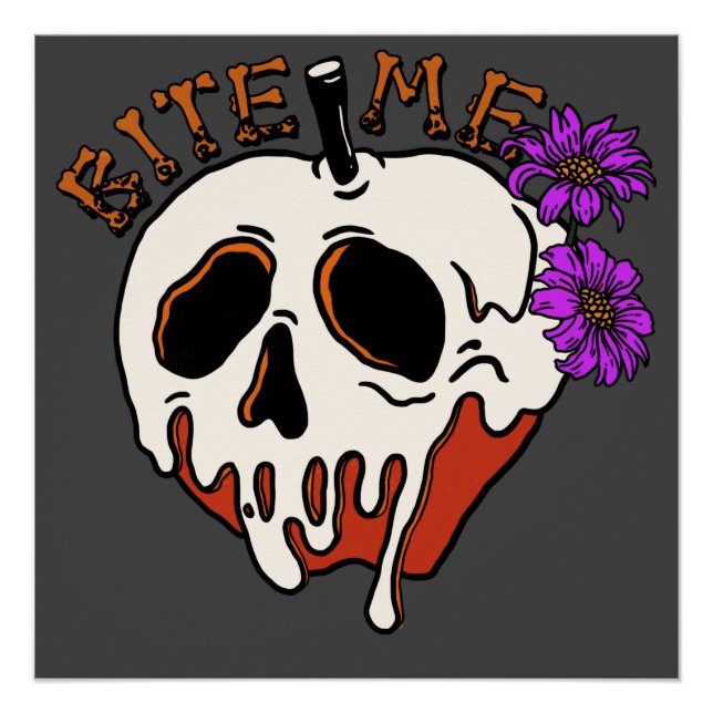 Bite Me - Halloween Schädelgift Apple & Blume Poster (Vorderseite)