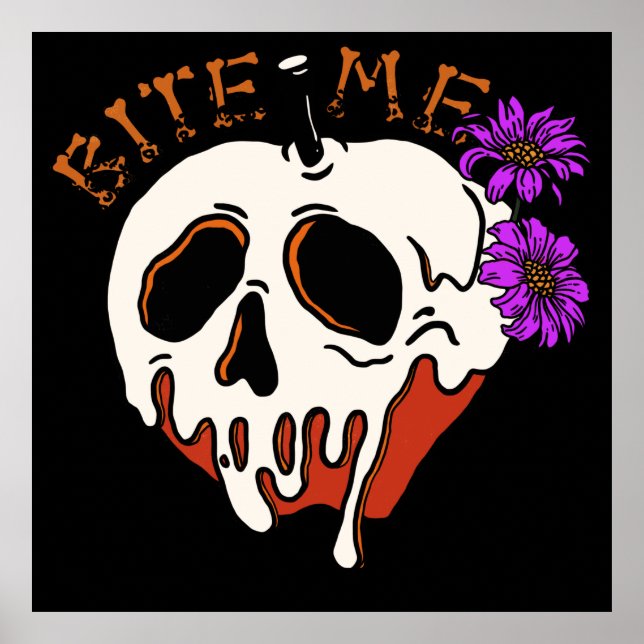 Bite Me - Halloween Schädelgift Apple & Blume Poster (Vorne)