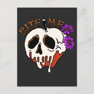 Bite Me - Halloween Schädelgift Apple & Blume Postkarte