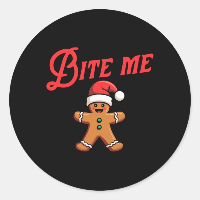 BITE ME Lebkuchen Cookie Funny Sarcastic Christm Runder Aufkleber (Vorderseite)