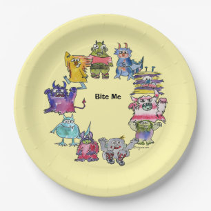 Bite Me Monsters Cartoon Plate Pappteller