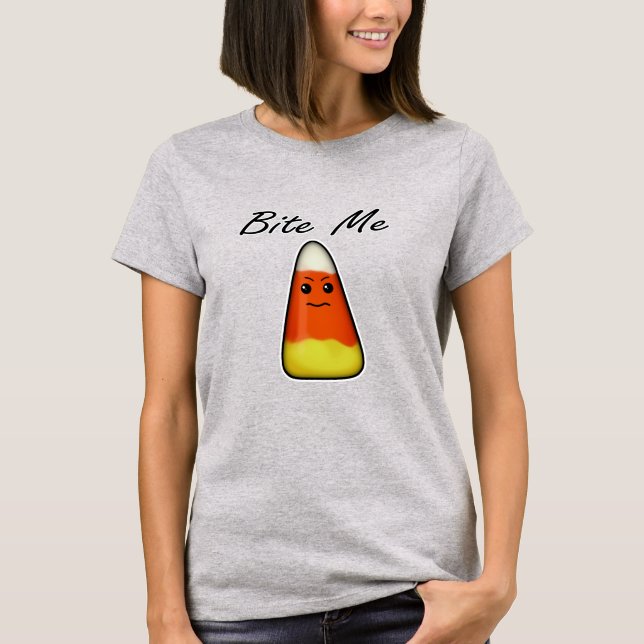 Bite me, Niedliche angry Candy Corn Cartoon Shirt (Vorderseite)
