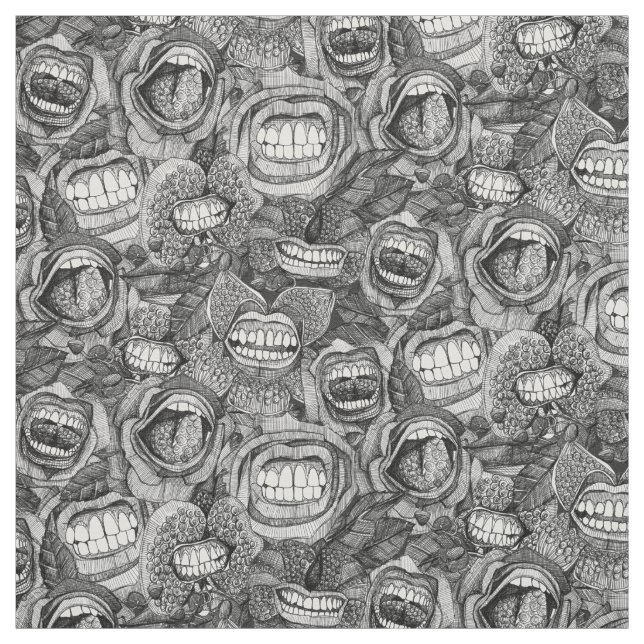 BITE ME Orchideen und Rose SCHWARZ-WEISS Stoff (Muster)