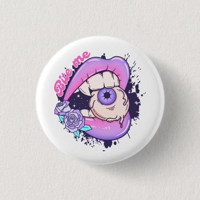 Bite Me Pink Halloween Lippen Button (Vorderseite)