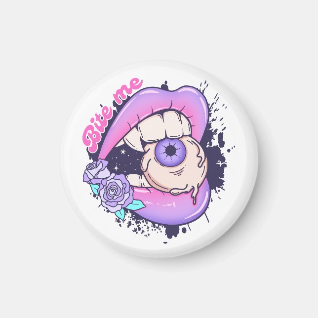 Bite Me Pink Halloween Lippen Magnet (Vorne)