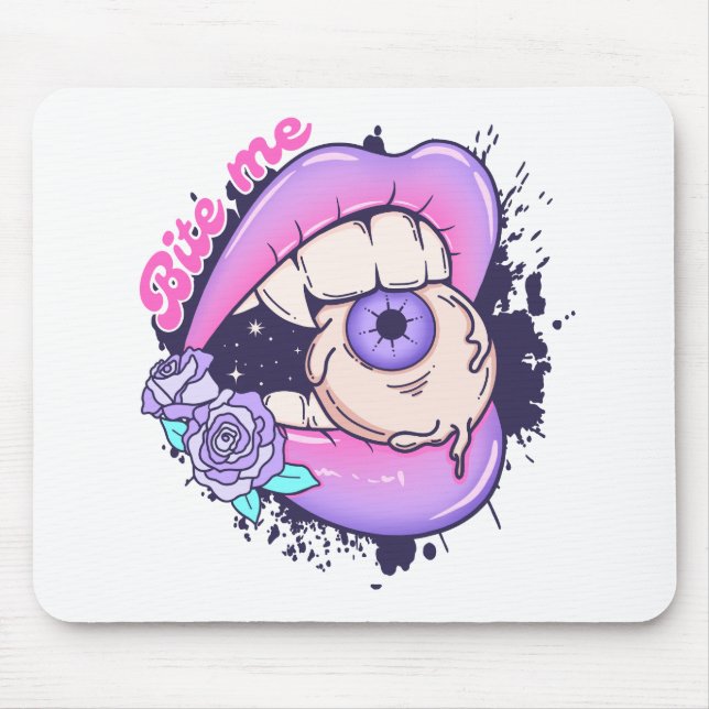 Bite Me Pink Halloween Lippen Mousepad (Vorne)