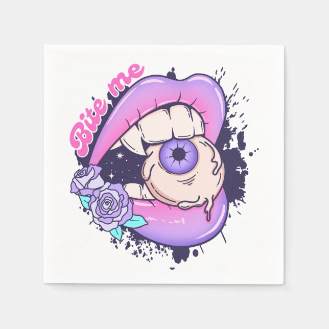 Bite Me Pink Halloween Lippen Serviette (Vorderseite)