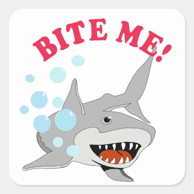 Bite Me Shark Quadratischer Aufkleber (Vorderseite)