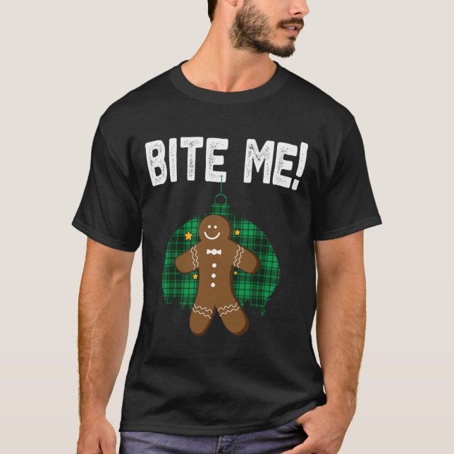 Bite Me Shirt Funny Christmas Gingerbrot Mann Kost (Vorderseite)