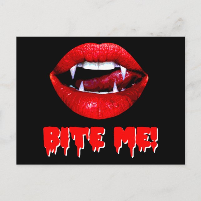Bite Me Vampire Halloween Postkarte (Vorderseite)