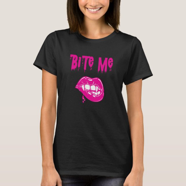 Bite Me Vampire Teeth Halloween Costume T-Shirt (Vorderseite)