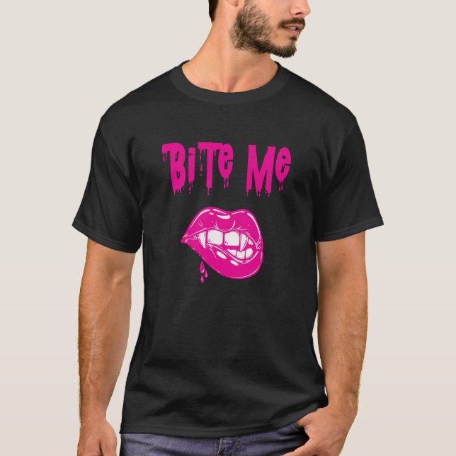 Bite Me Vampire Teeth Halloween-Kostüm T-Shirt (Vorderseite)